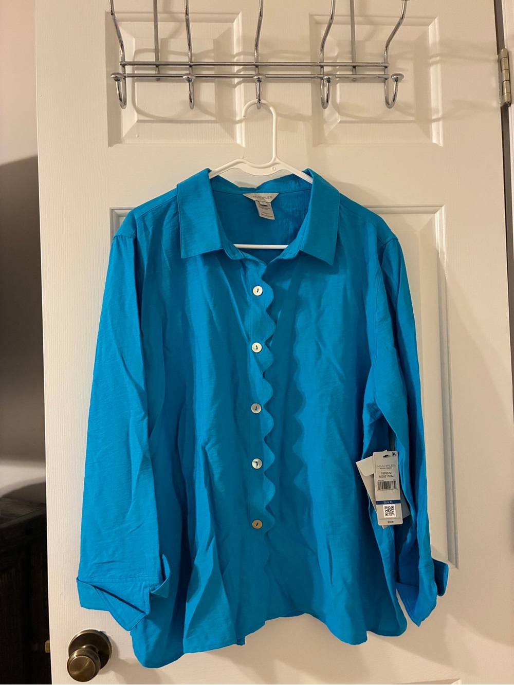 Multiples Turquoise Button-Front Scalloped Blouse